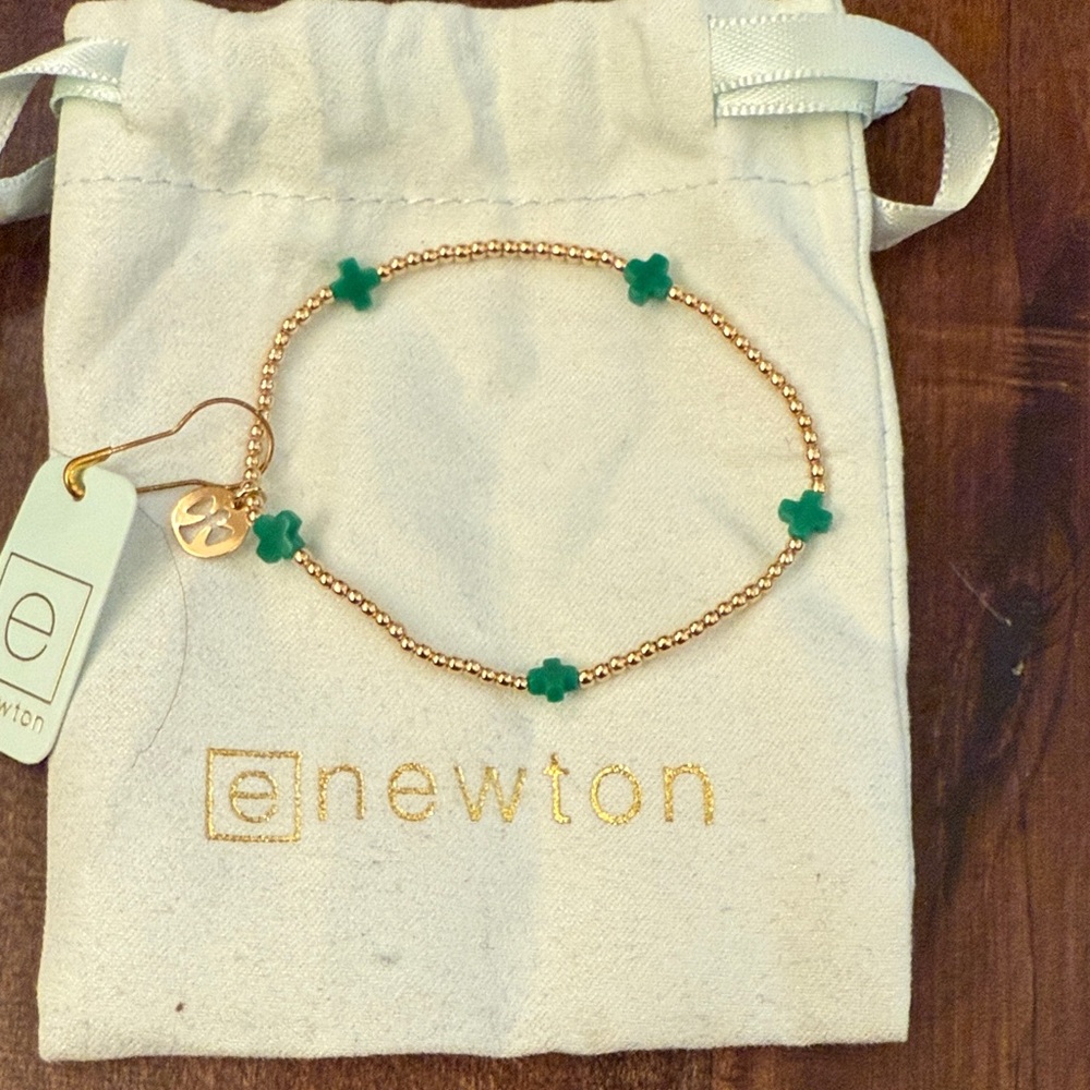 Camp Mystic eNewton Gold Bracelet with Green Crosses/Clover Accents